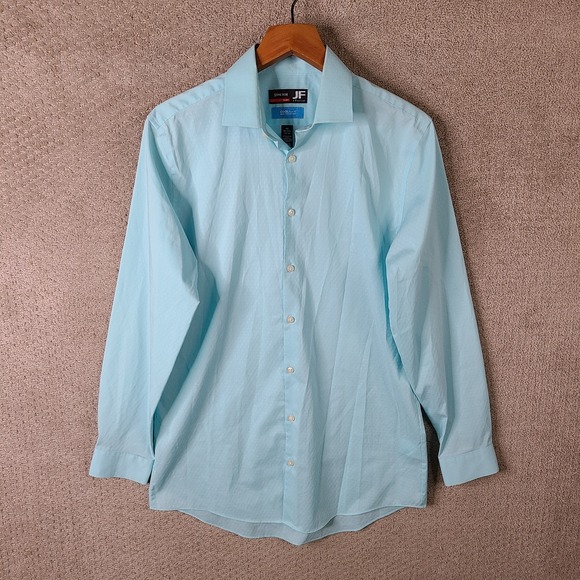 J Ferrar Shirt Mens Medium Blue Textured Slim Button Down Coolmax Cotton Stretch - Picture 1 of 9